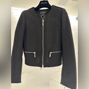 Club Monaco frayed effect Black jacket with zipper and zip pockets size 2.